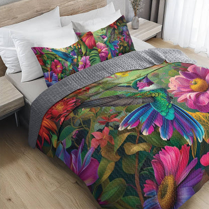 Shineful All Season Quilt 3-Piece Set Floral Hummingbird