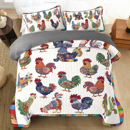 Shineful All Season Quilt 3-Piece Set Colorful Chickens