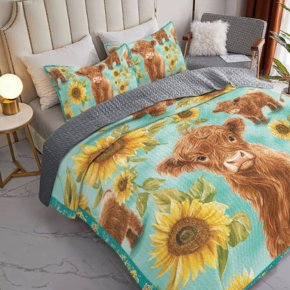 Shineful All Season Quilt 3-Piece Set Sunflower Cow