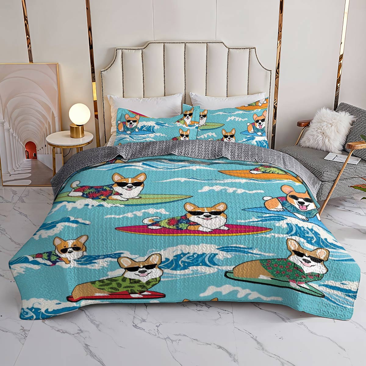 Shineful All Season Quilt 3-Piece Set Corgi Vacation