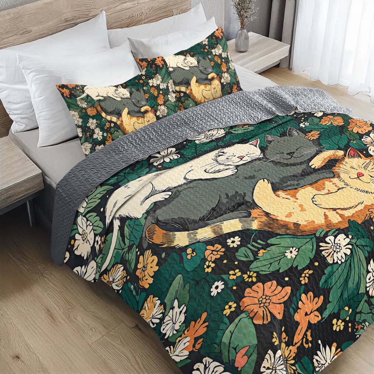 Shineful All Season Quilt 3-Piece Set Sleeping Cats