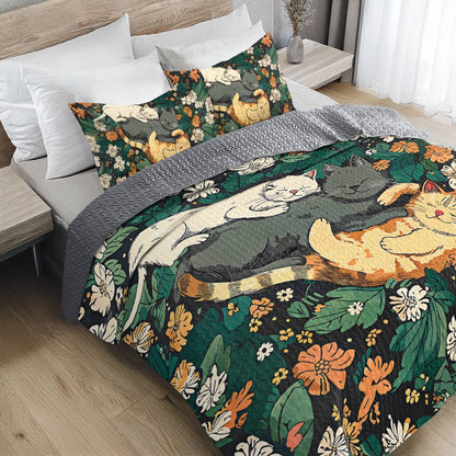 Shineful All Season Quilt 3-Piece Set Sleeping Cats