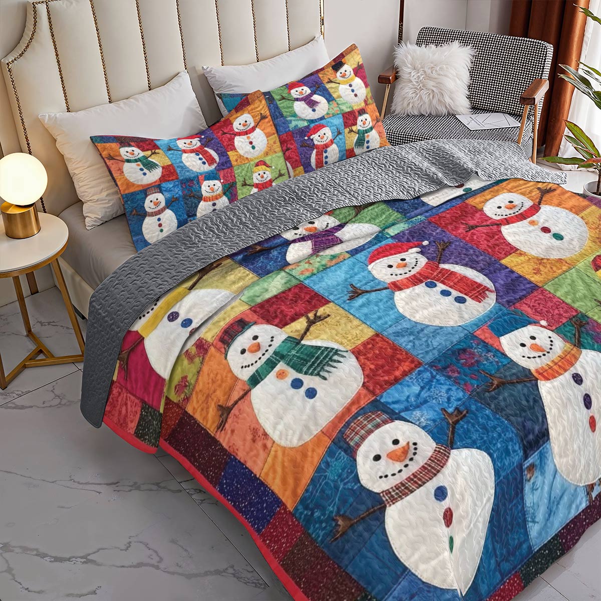 Shineful All Season Quilt 3-Piece Set Snowman Friends