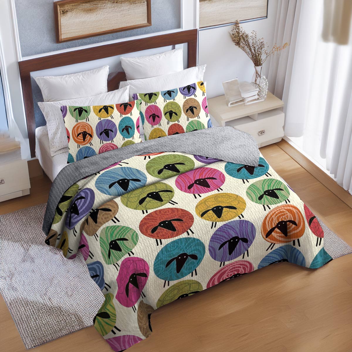 Shineful All Season Quilt 3-Piece Set Colorful Sheep