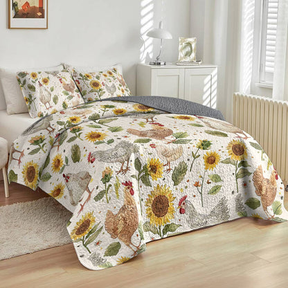 Shineful All Season Quilt 3-Piece Set Sunflower Chickens