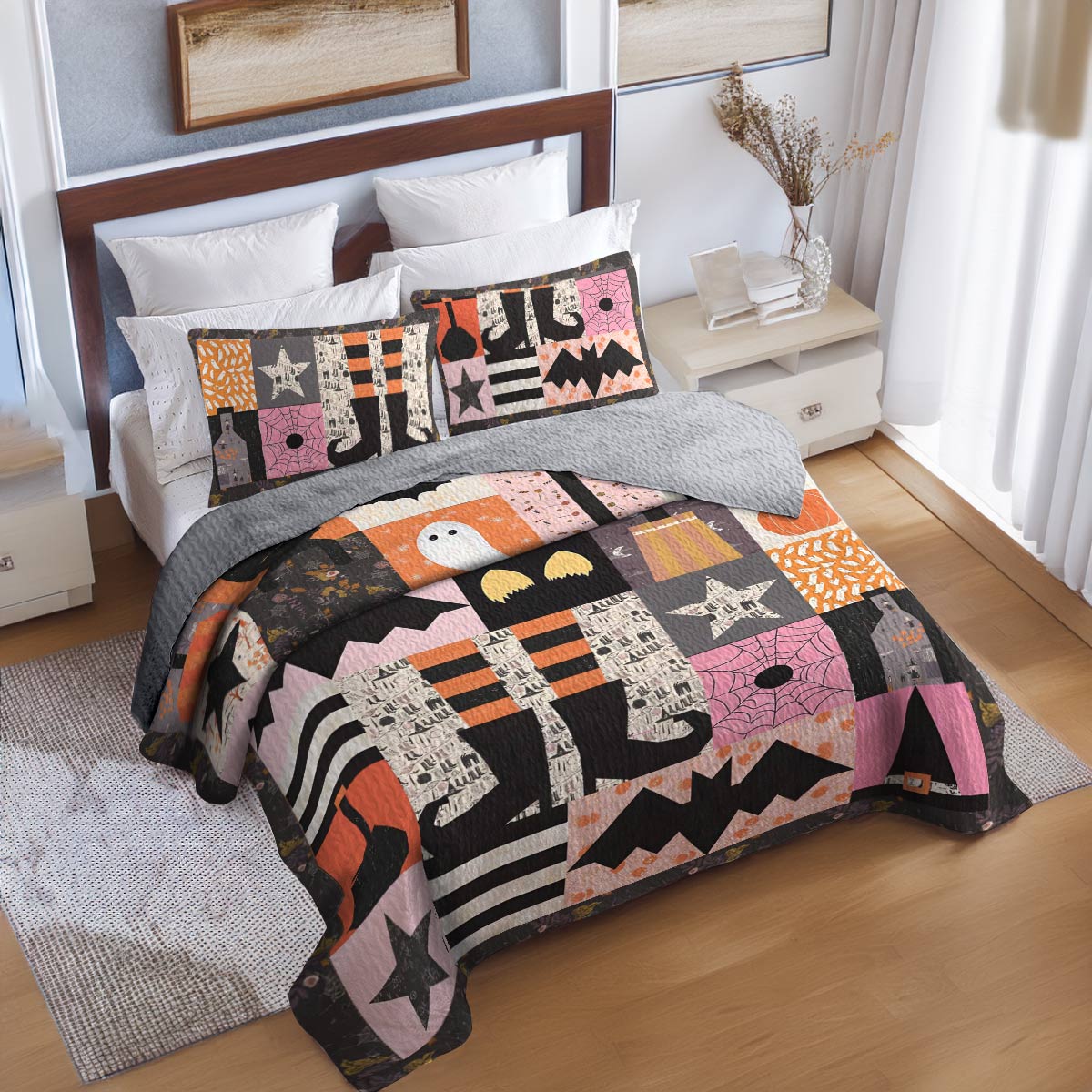 Shineful All Season Quilt 3-Piece Set Halloween Patchwork