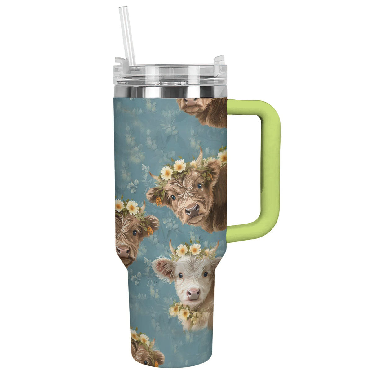 Cow 40 Oz Shineful™ Tumbler Floral Ver5 Lk8 Green 40Oz