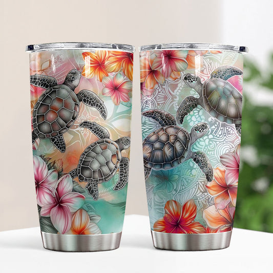 Shineful 20oz Tumbler Hibiscus Sea Turtles