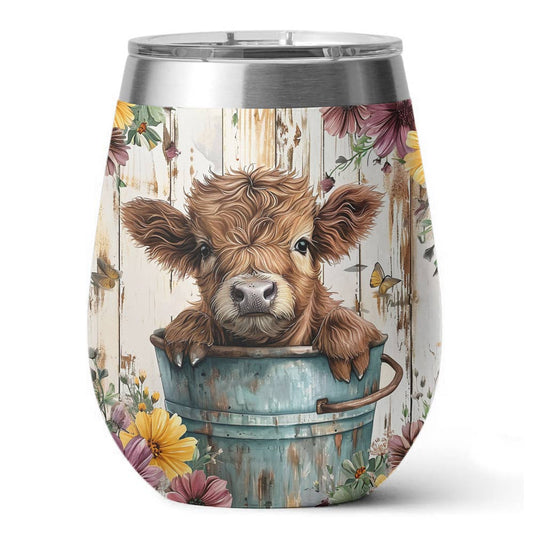 Shineful Wine Tumbler Floral Cow