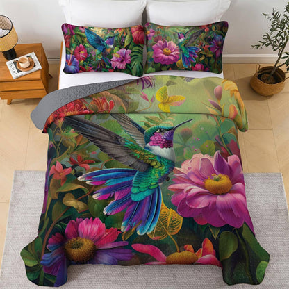 Shineful All Season Quilt 3-Piece Set Floral Hummingbird