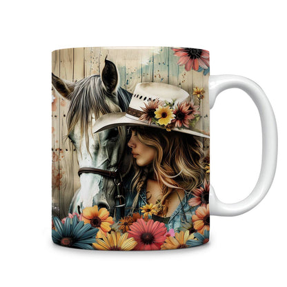 Tasse en céramique brillante fille avec cheval