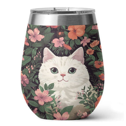 Verre à vin Shineful à motif floral et chat