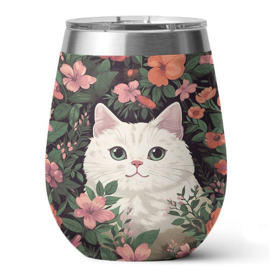 Verre à vin Shineful à motif floral et chat