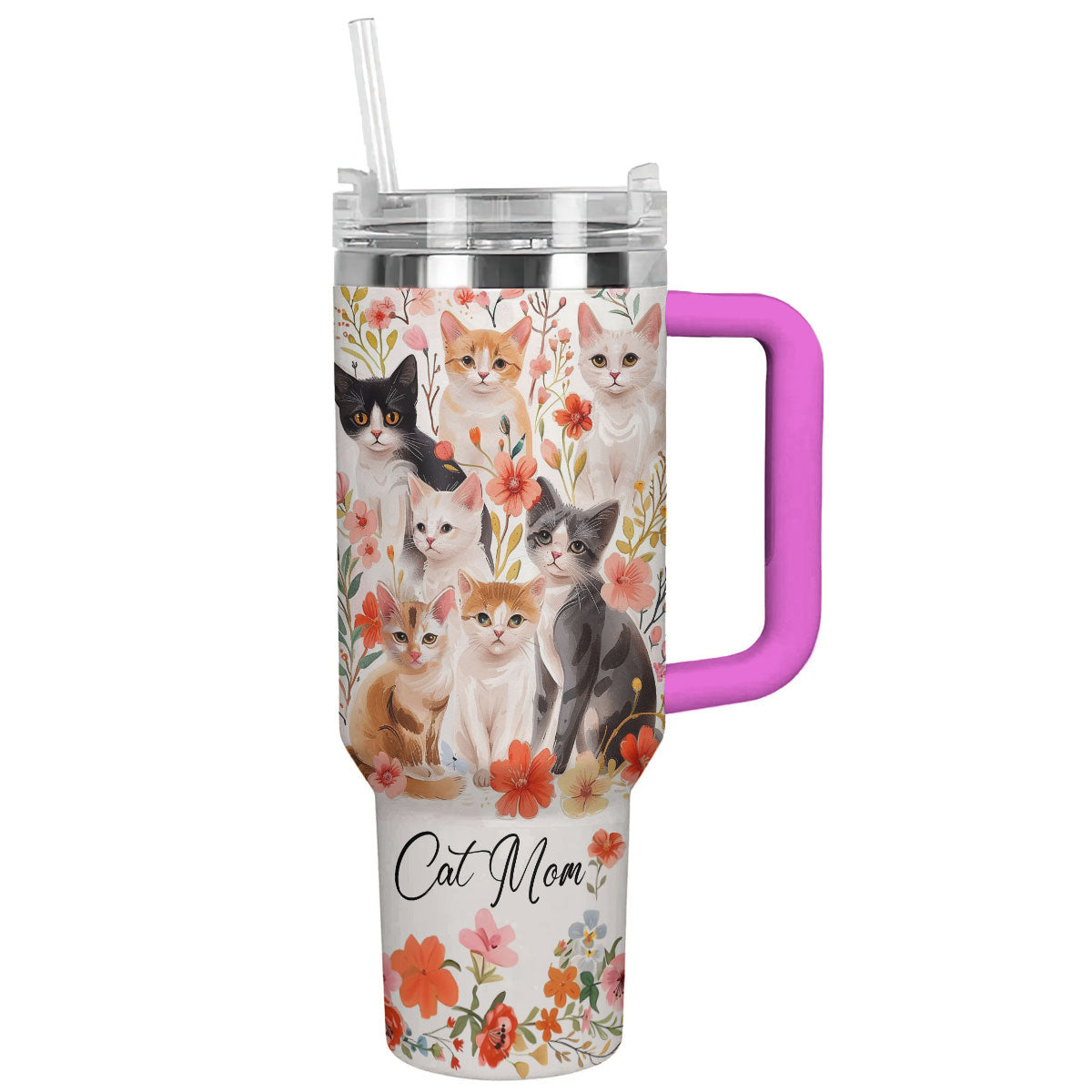 Cat 40 Oz Shineful™ Tumbler Floral Mom Lk8 Hotpink 40Oz