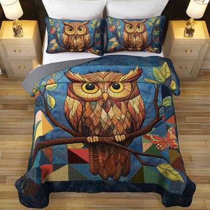 Shineful All Season Quilt 3-Piece Set Colorful Owl