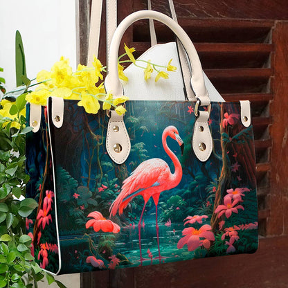 Shineful Leather Bag Flamingo with Hibiscus