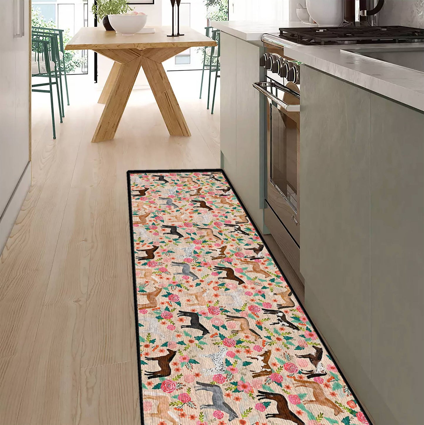 Shineful Ultra-Thin Non Skid Floor Mat, Kitchen Rugs Floral Horses Ver2