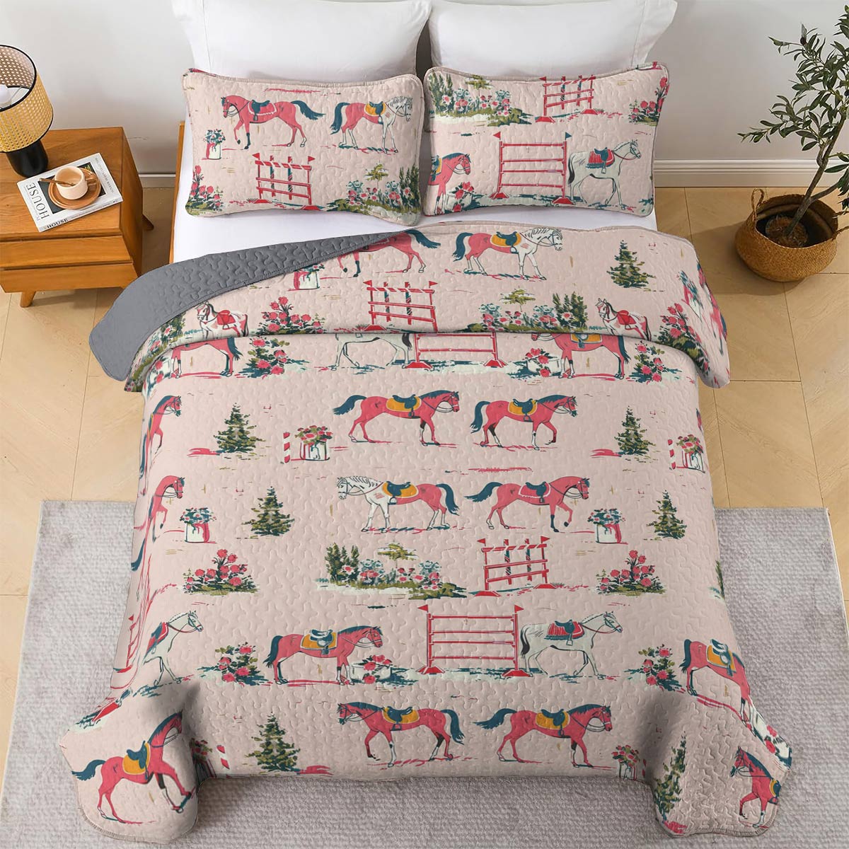 Shineful All Season Quilt 3-Piece Set Horse Racing Ver2