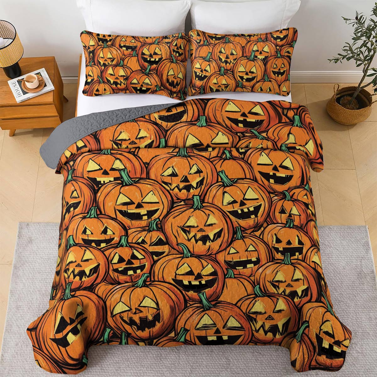 Shineful All Season Quilt 3-Piece Set Jack-o'-Lantern Nights