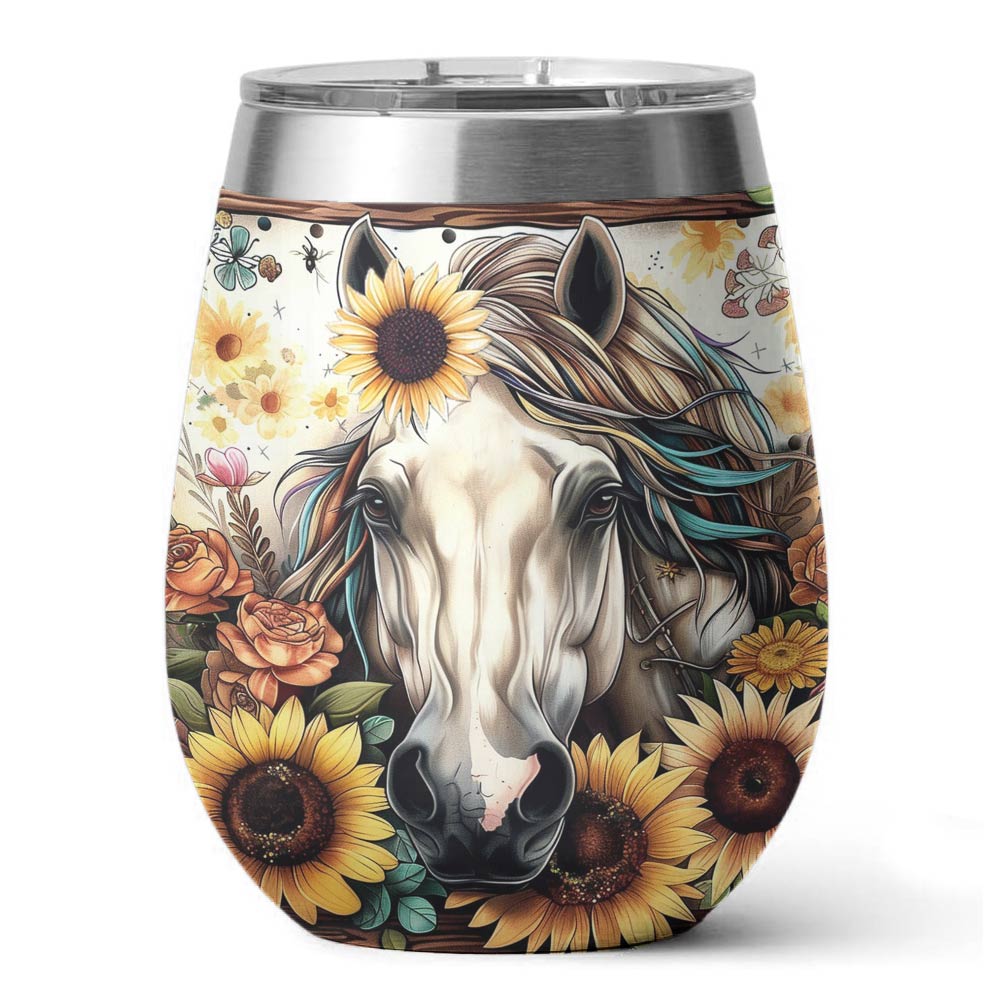 Glänzender Weinbecher mit Blumenmotiv, Pferd