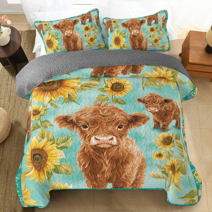 Ensemble de courtepointe toutes saisons Shineful 3 pièces Motif vache tournesol