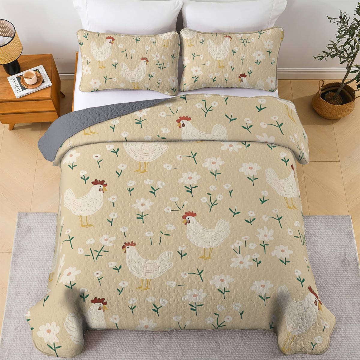 Shineful All Season Quilt 3-Piece Set For Chicken Lovers