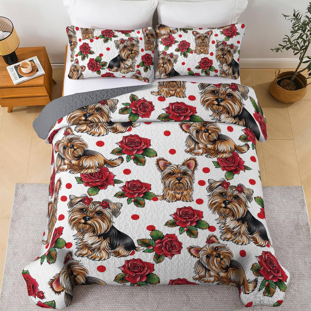 Shineful All Season Quilt 3-Piece Set Rose Yorkie