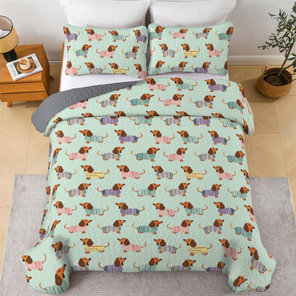 Shineful All Season Quilt 3-Piece Set Colorful Dachshunds Ver2