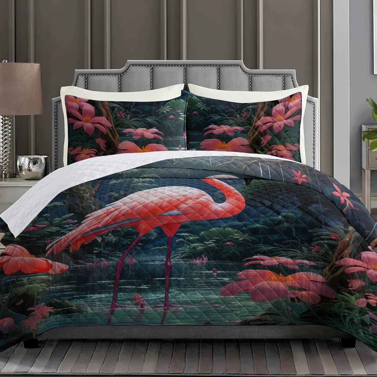 Shineful Quilt 3-Piece Set Floral Flamingo