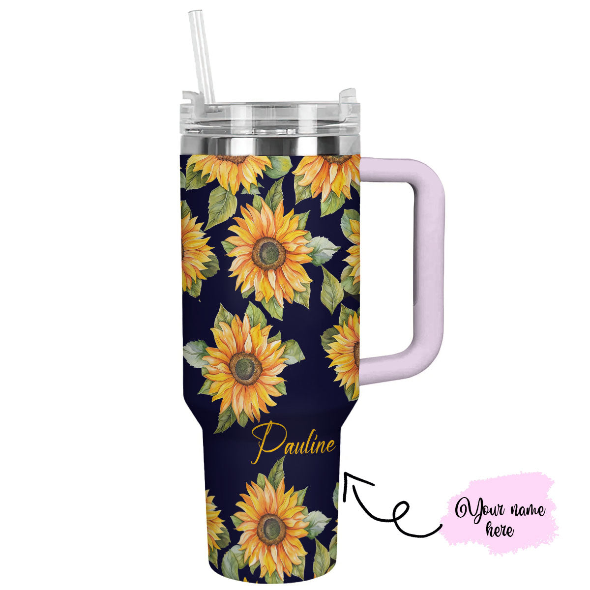 Sunflower 40 Oz Personalized Shineful™ Tumbler Lk8 Light Pink 40Oz