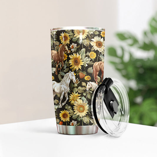 Gobelet Shineful 20 oz à motif de tournesol et de chevaux