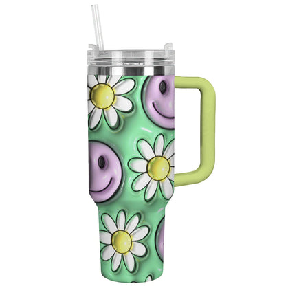 Retro 40 Oz Shineful™ Tumbler Smiling Daisies Lk8 Green 40Oz