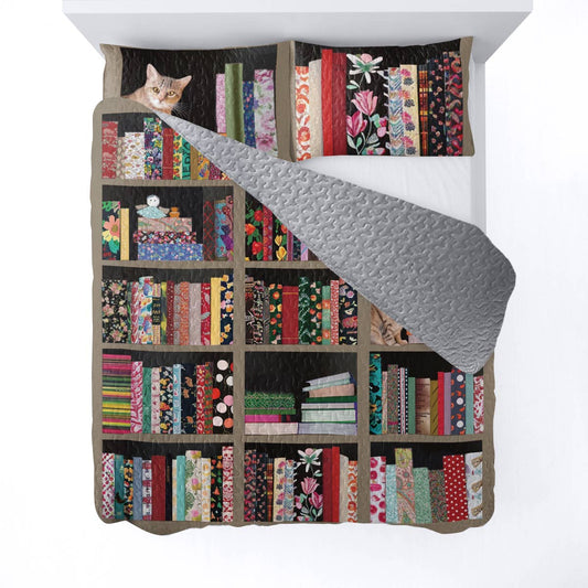 Ensemble de courtepointe toutes saisons Shineful 3 pièces Cozy Book Nook