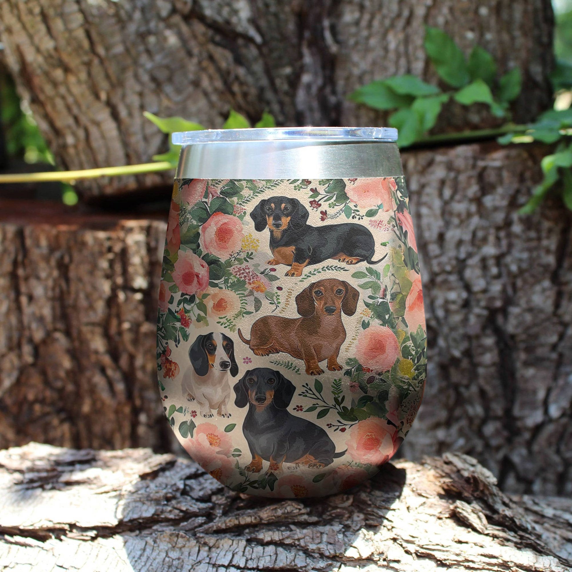 Dog 12 Oz Shineful™ Wine Tumbler Floral Dachshunds Lk8 12Oz