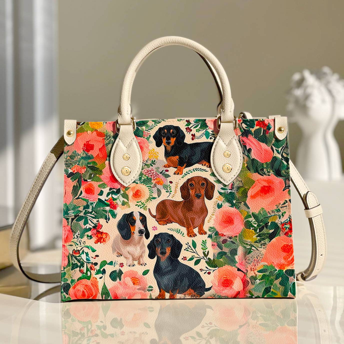 Dog Leather Bag Shineful Floral Dachshunds Ver2 Lk8