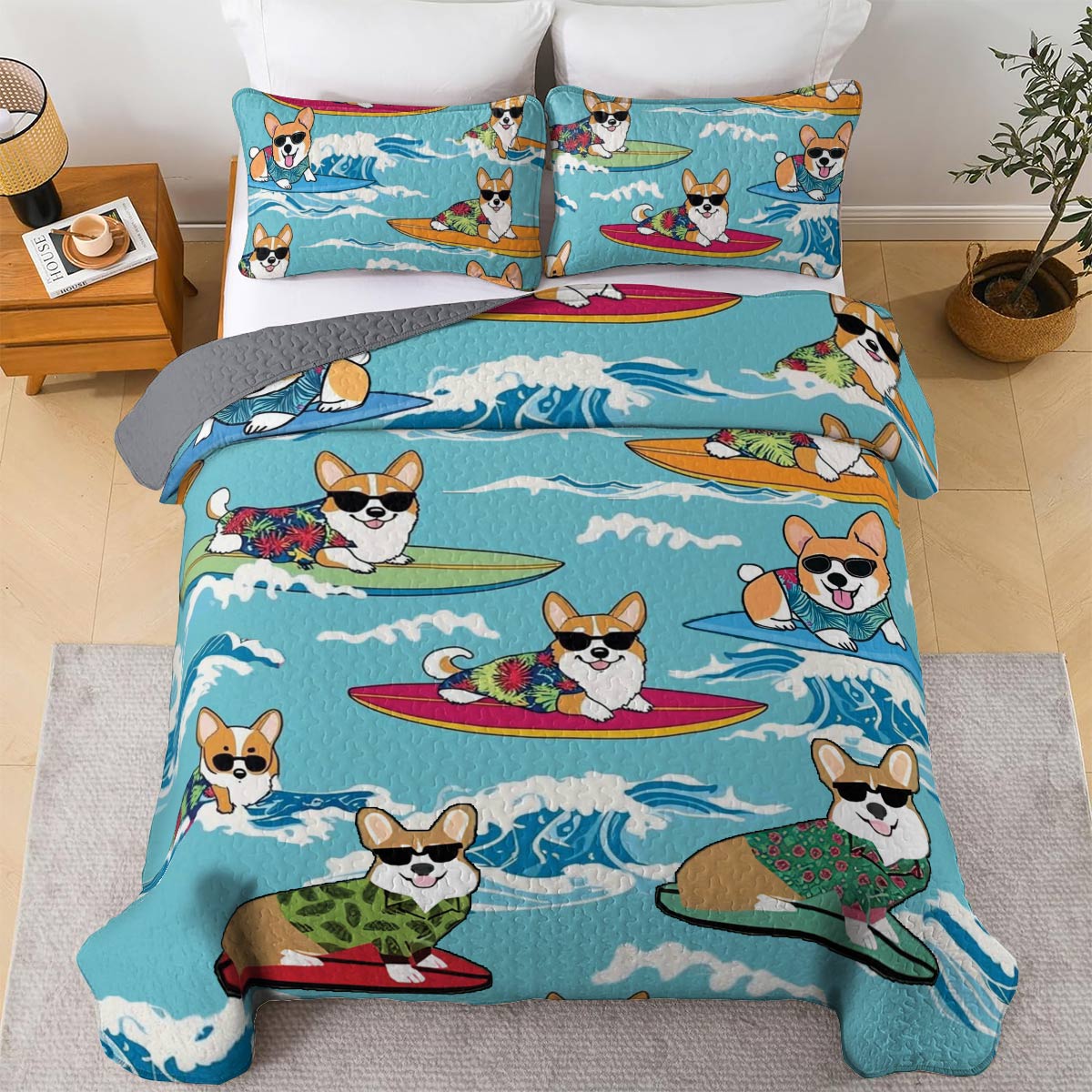 Shineful All Season Quilt 3-Piece Set Corgi Vacation