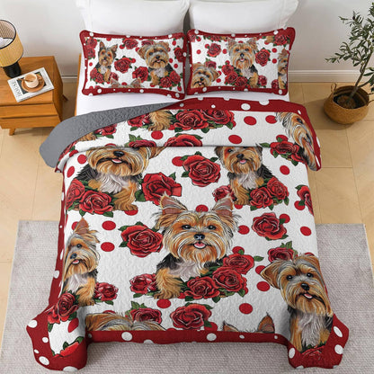 Shineful All Season Quilt 3-Piece Set Rose Yorkie Ver2