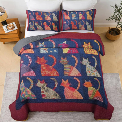 Shineful All Season Quilt 3-Piece Set Cat Friends