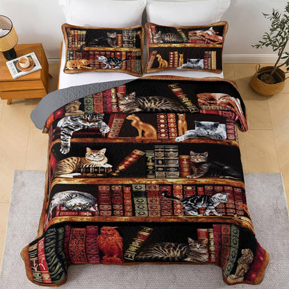 Shineful All Season Quilt 3-Piece Set Cat Library