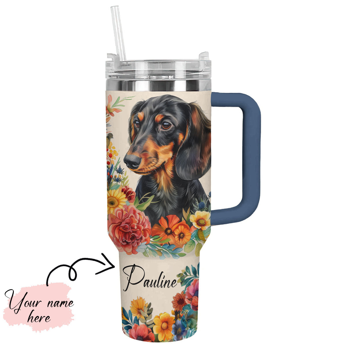 Shineful Personalized Tumbler Floral Dachshund