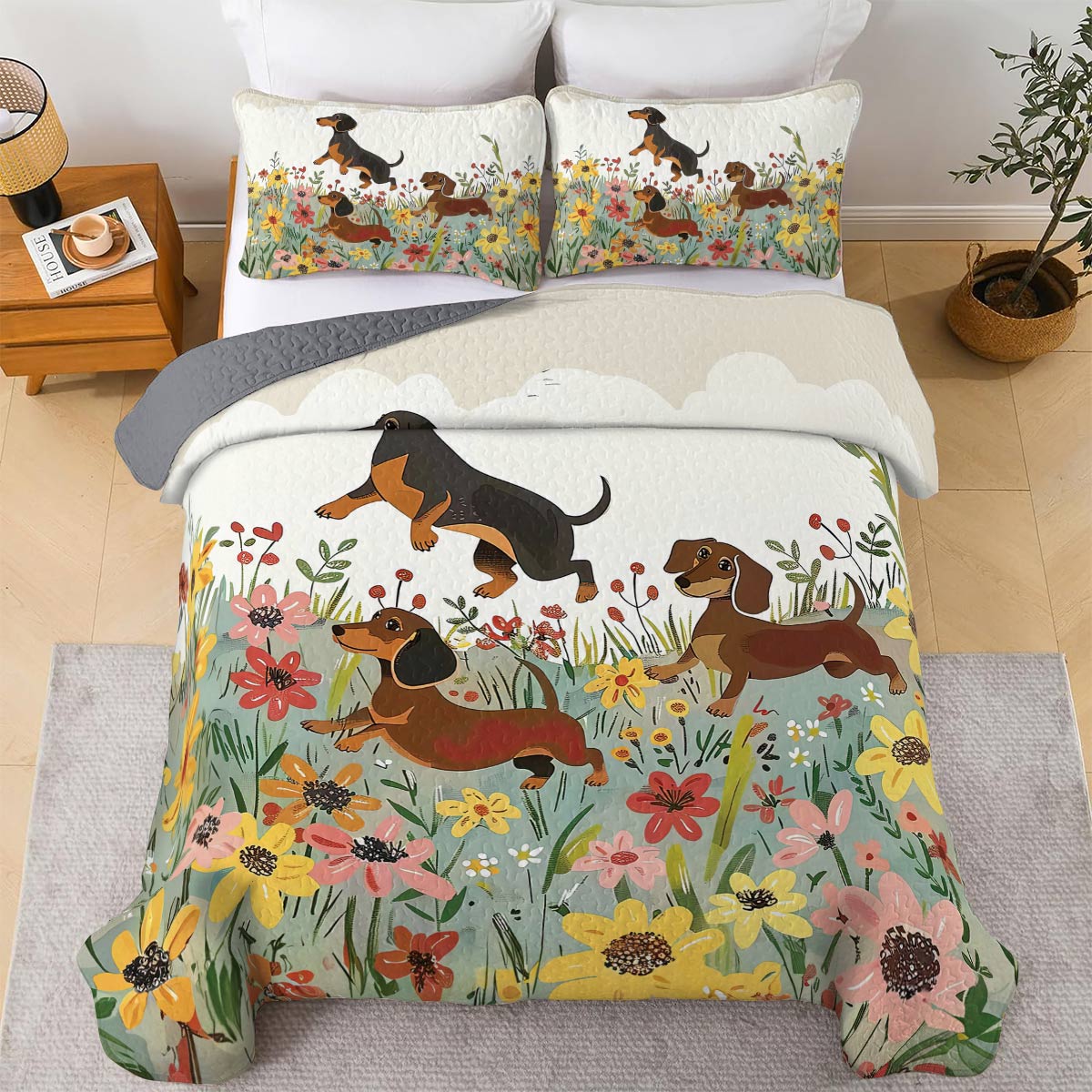 Shineful All Season Quilt 3-Piece Set Dachshund Delight