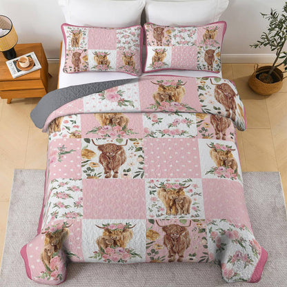 Shineful All Season Quilt 3-Piece Set Pink Cows