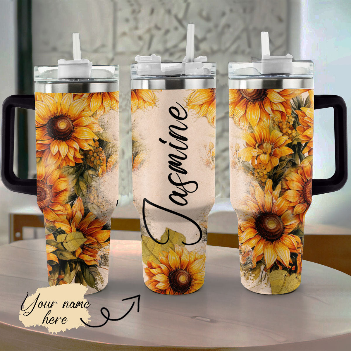 Shineful Tumbler Personalized Sunflowers