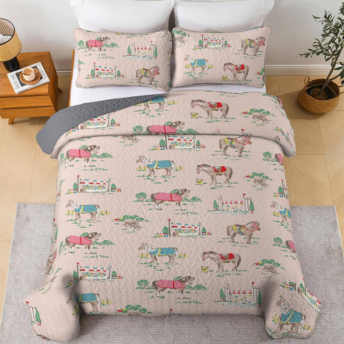 Shineful All Season Quilt 3-Piece Set Horse Racing