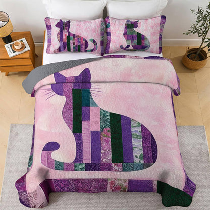 Shineful All Season Quilt 3-Piece Set Purple Cat