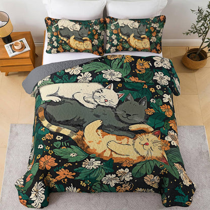 Shineful All Season Quilt 3-Piece Set Sleeping Cats