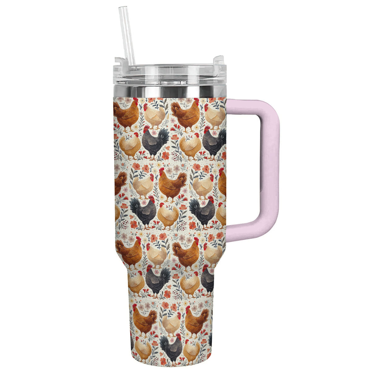 Chicken 40 Oz Shineful™ Tumbler Floral Chickens Lk8 Pink 40Oz