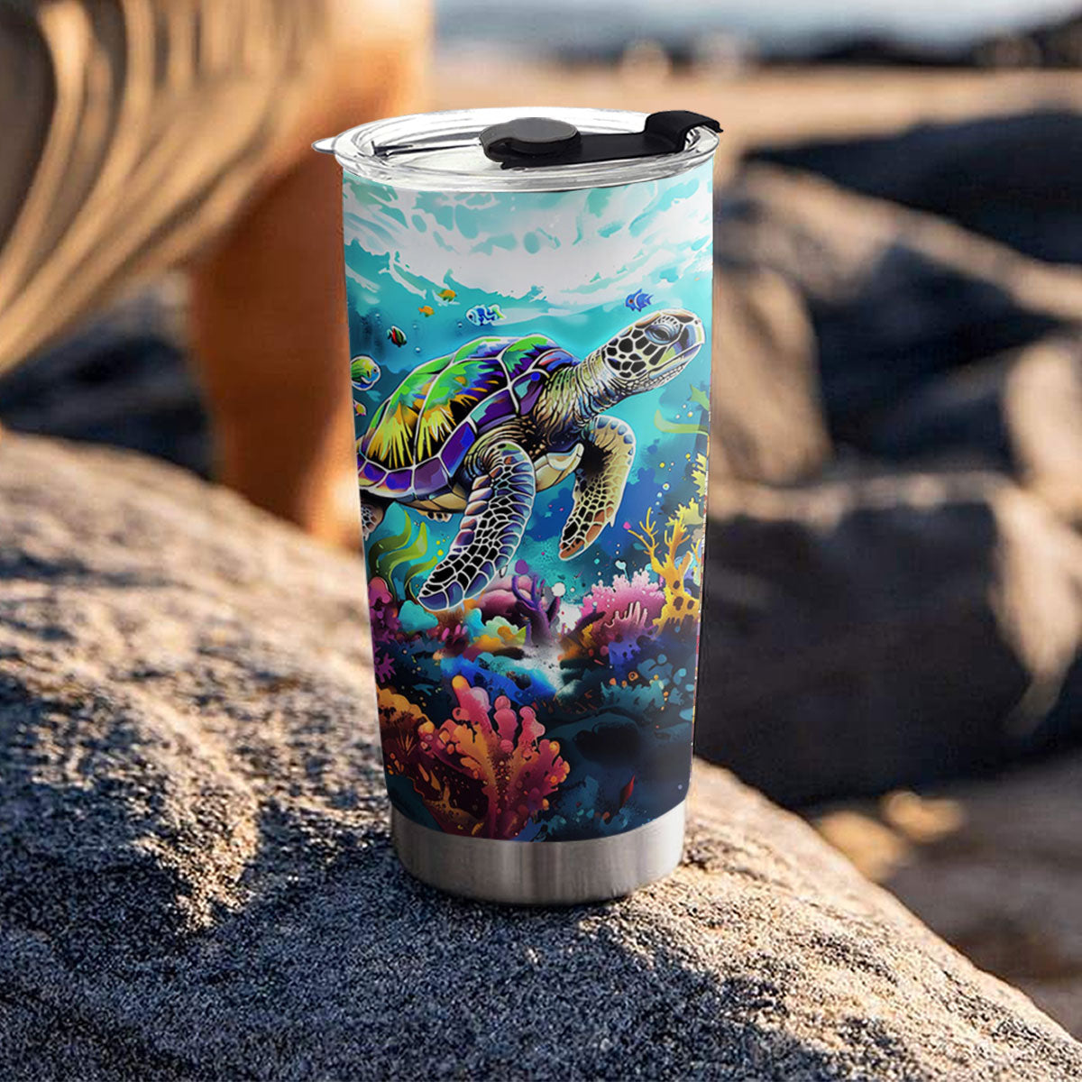 Shineful 20oz Tumbler Neon Sea Turtle