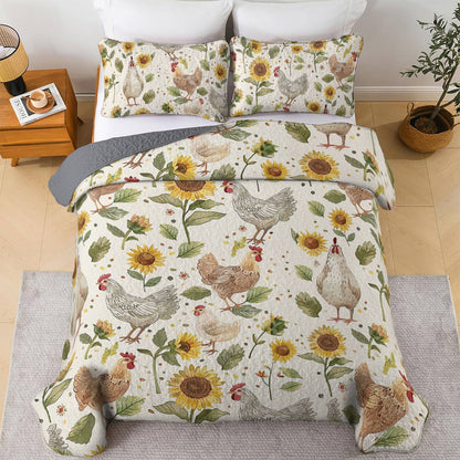 Shineful All Season Quilt 3-Piece Set Sunflower Chickens