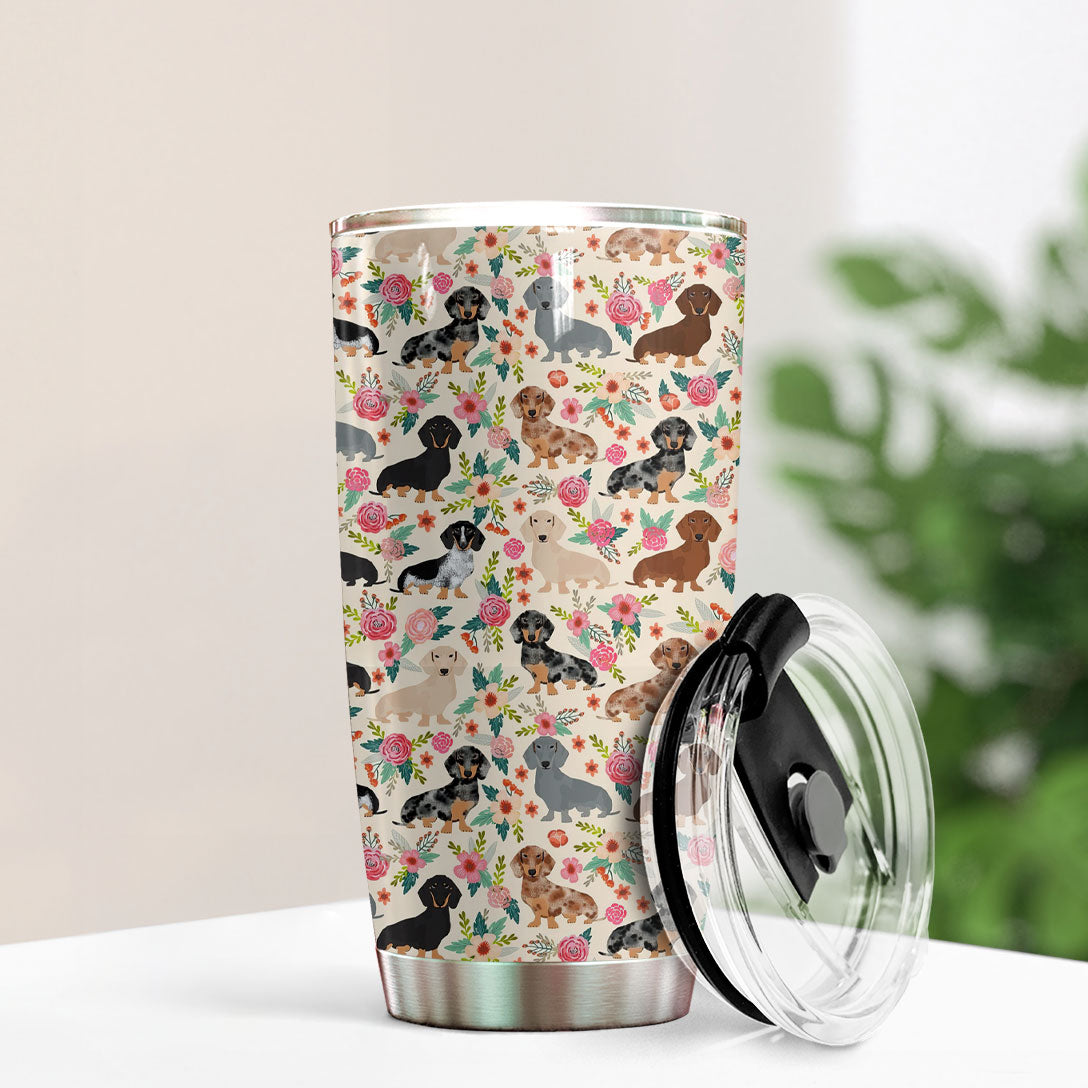 Glänzender 20oz Becher mit Blumen-Dackeln Ver2